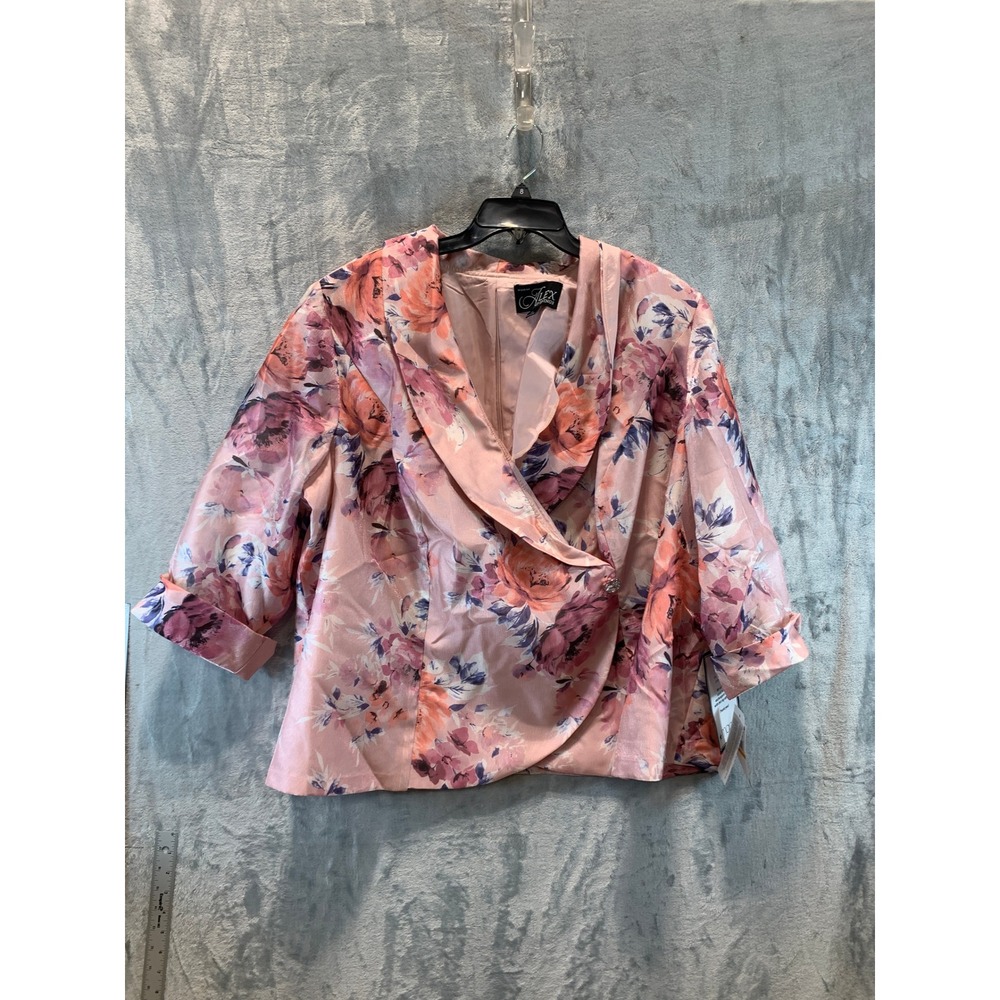 Alex Evenings Womens 3X Blush Multi Floral Metallic Wrap Jacket 8492017 NWT